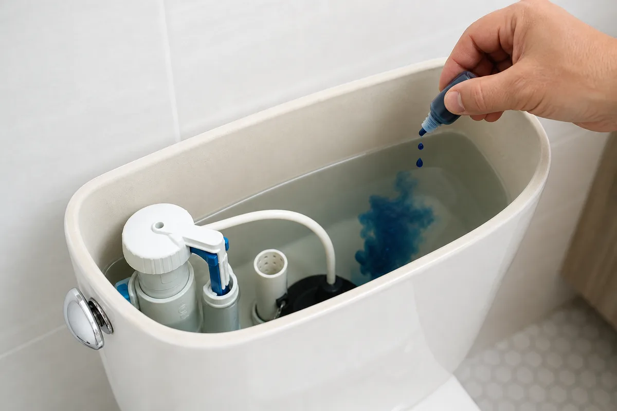 Adding food coloring to a toilet tank to test for a flapper leak