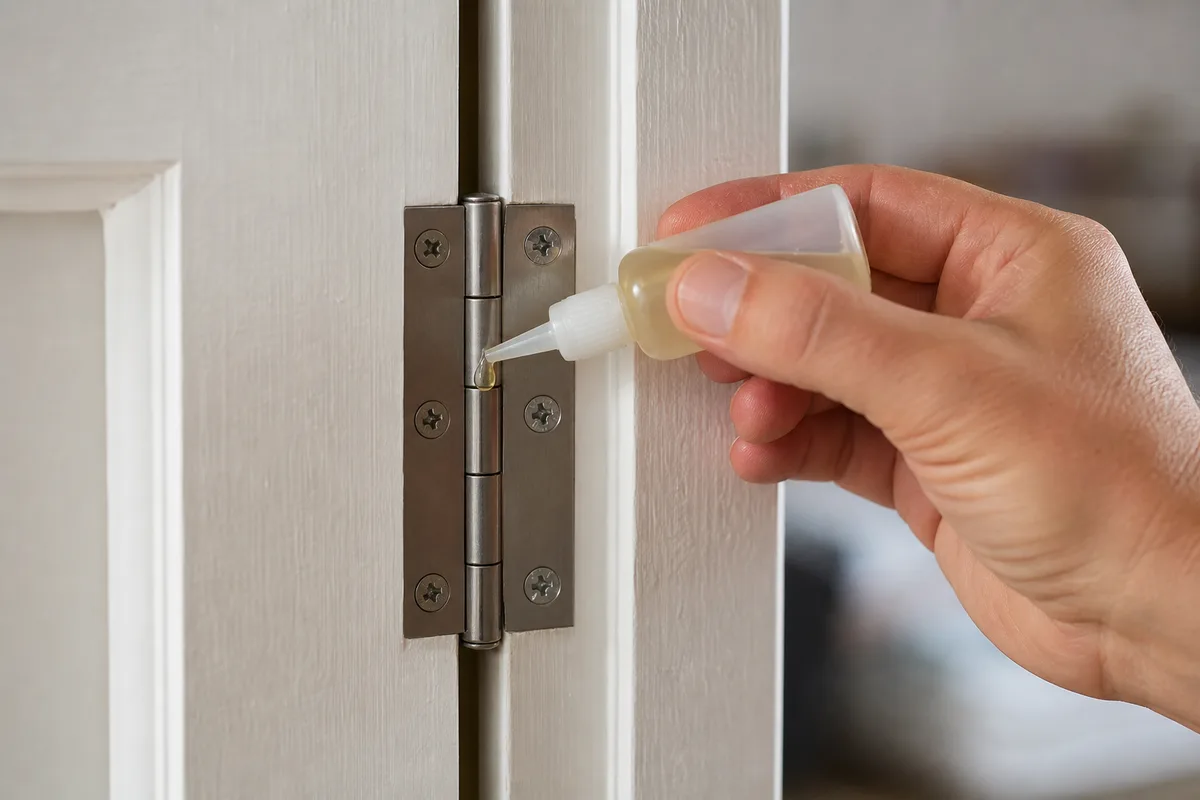 Lubricating a door hinge with a drip applicator