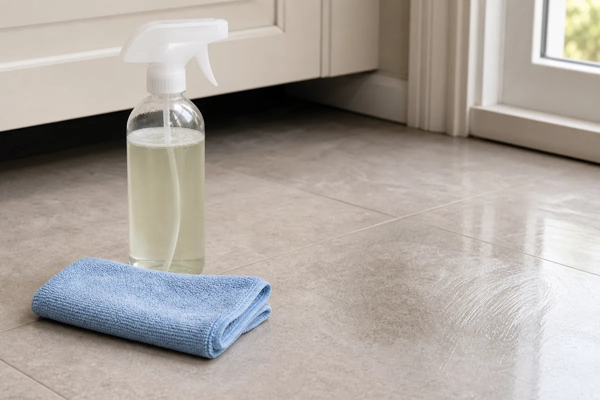 Cleaning a floor accident spot with an enzyme cleaner and cloth