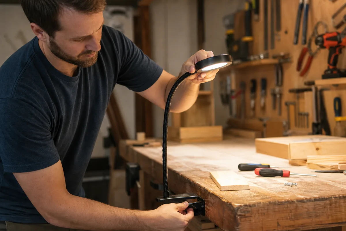 Setting up task lighting over a workbench
